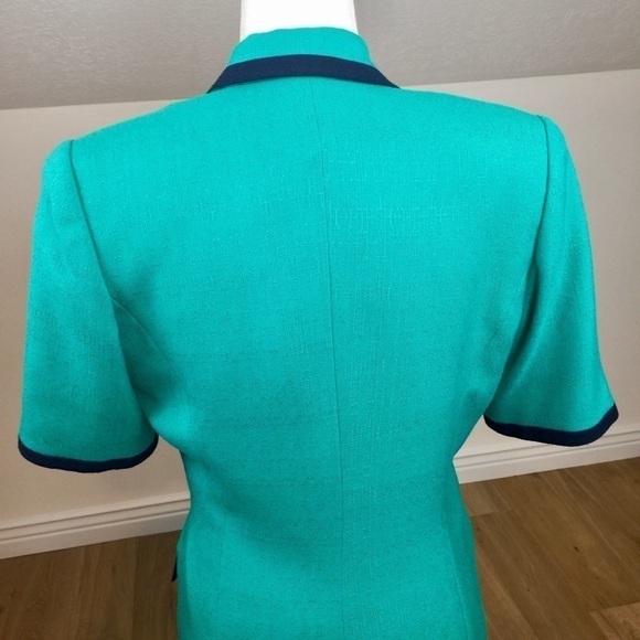Vintage Turquoise Midi Dress with Navy Trim - Picture 10 of 12